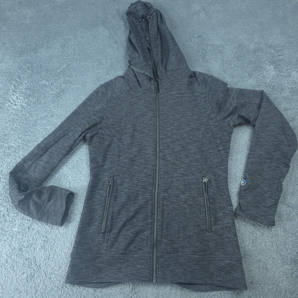 Kuhl Jacket Womens XS Gray Hooded Full Zip Knit Thumbholes Zip Pockets Hiking